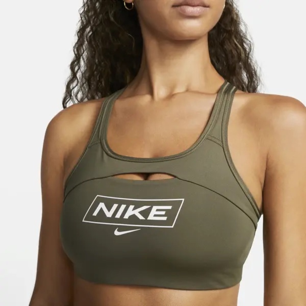 Nike‎ Pro Swoosh Medium-Support Non-Padded Graphic Sports Bra - Green Size XS